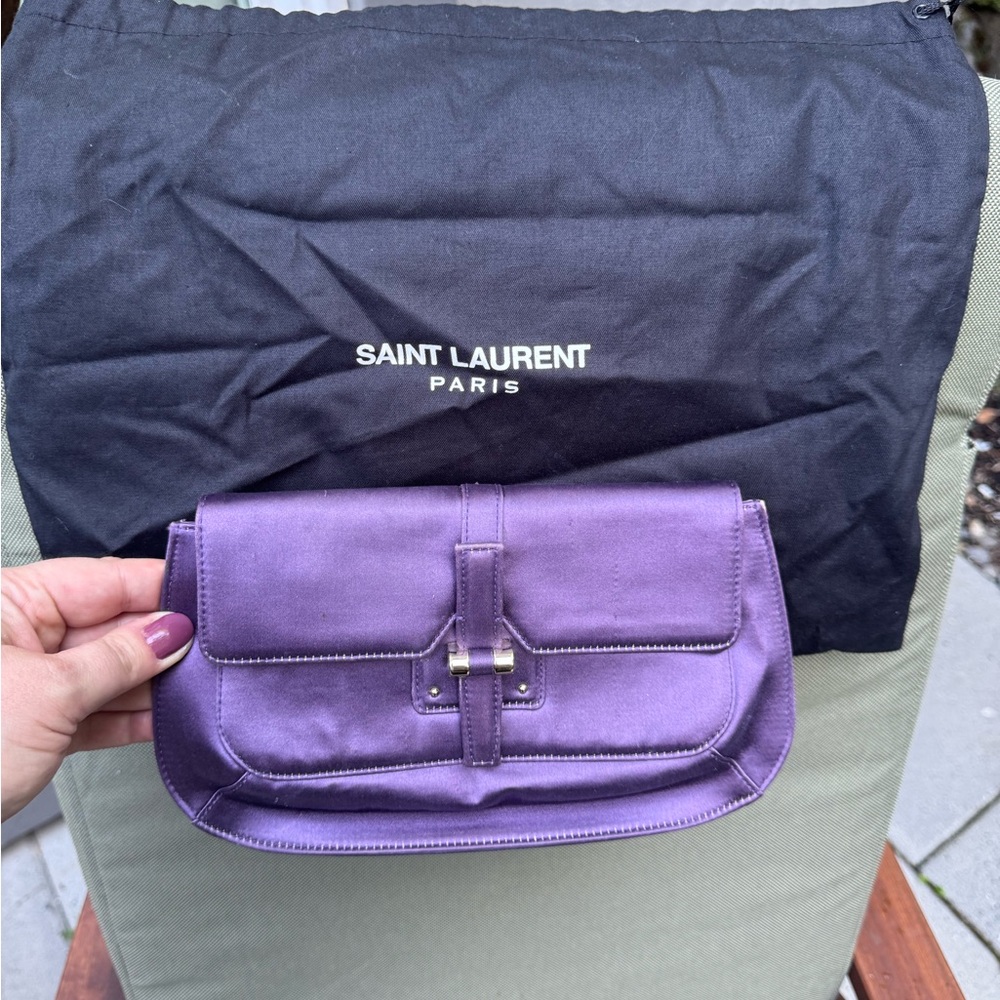 Saint Laurent Purple Clutch with Metal Hardware